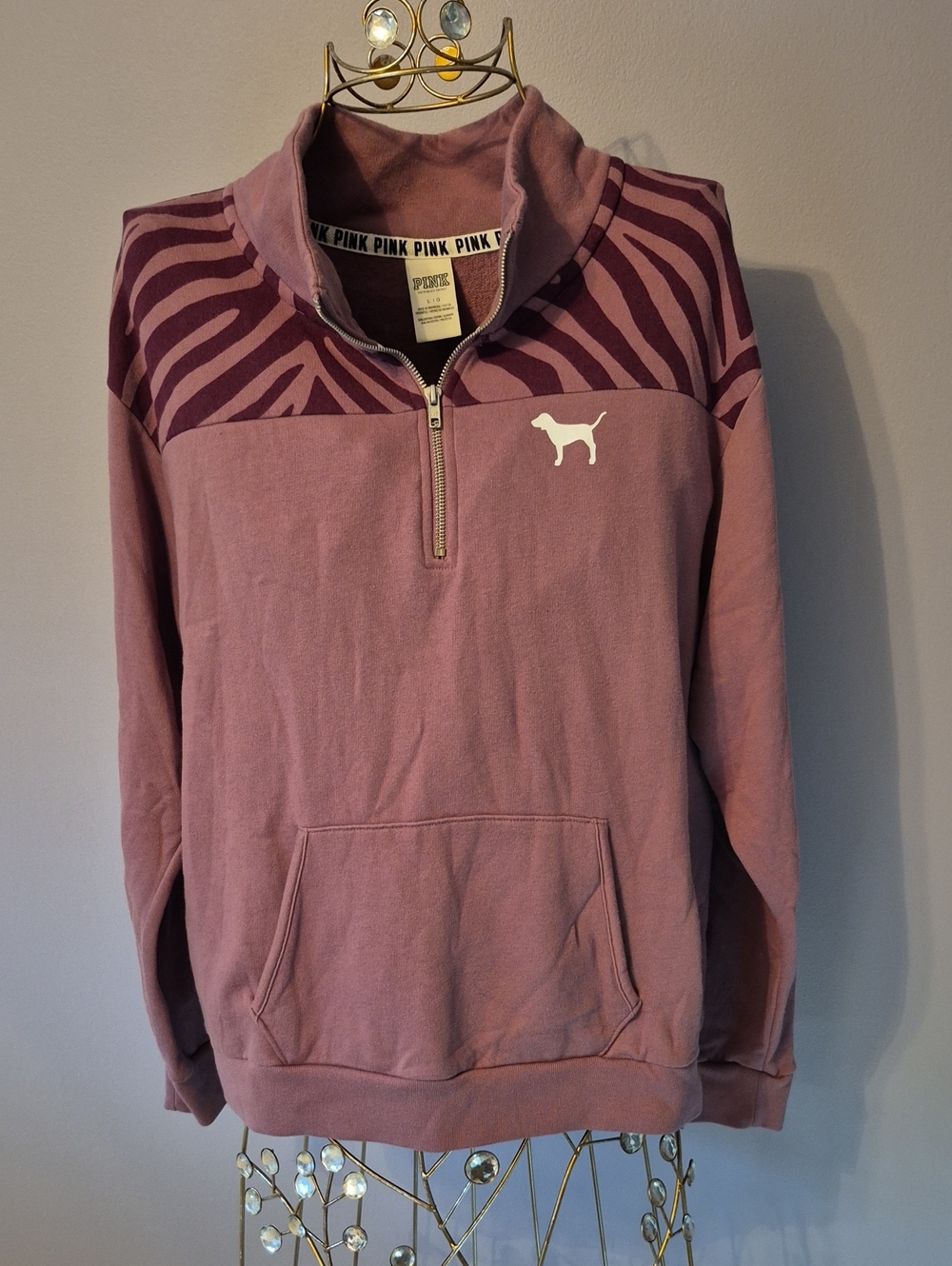 PINK Victoria's Secret Mauve Half-Zip Sweatshirt with Zebra Yoke